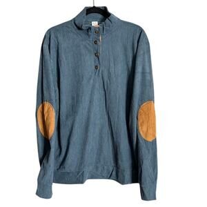 New Men's Medium Blue Corduroy Stand Up Collar Long Sleeve Shirt